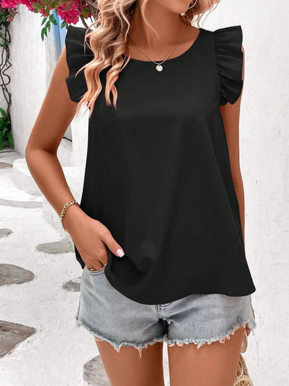 Ruffled Cap Sleeve Blouse with Crisscross Back