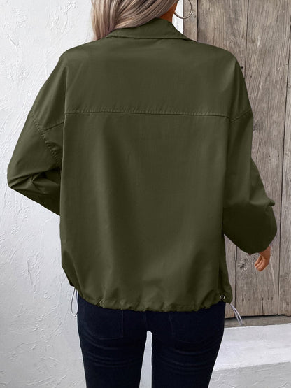 Pocketed Zip Up Long Sleeve Jacket.