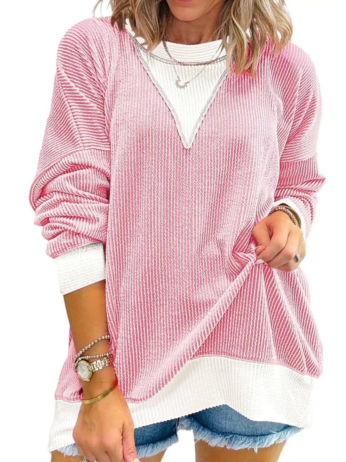 Contrast Dropped Shoulder Sweatshirt Simply Love