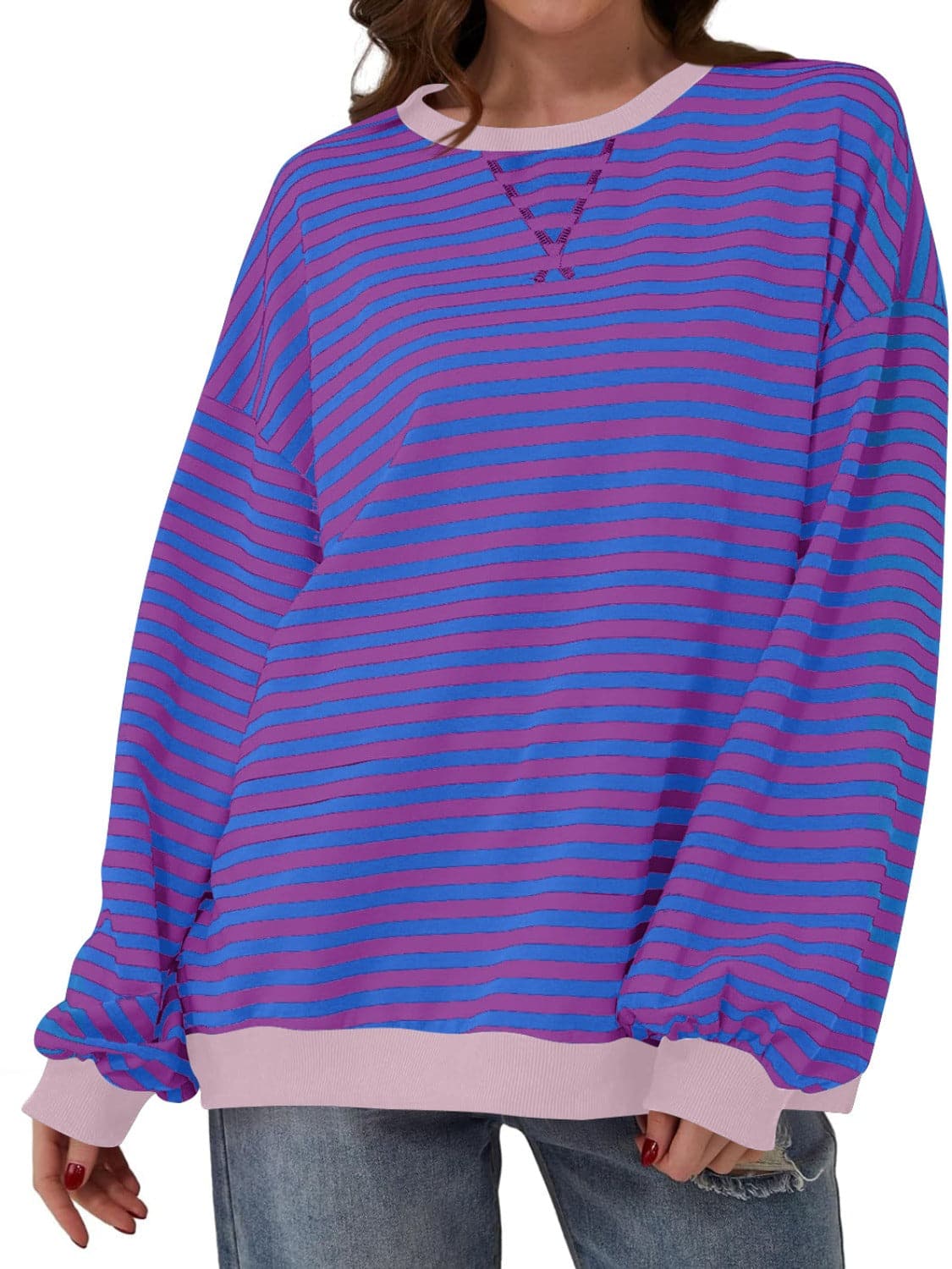 Contrast Striped Long Sleeve Sweatshirt.