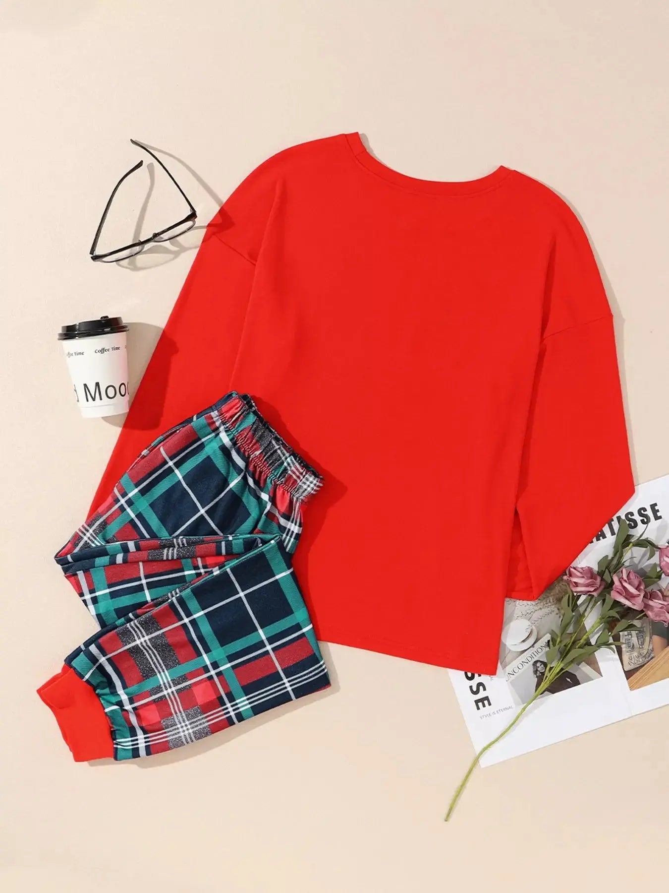 ALL IS BRIGHT Graphic Christmas Plaid Pajamas Set Simply Love