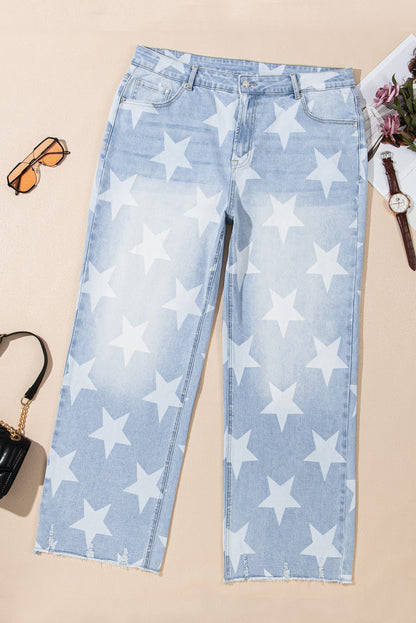 Beau Blue High Waist Plus Size Jeans with Star Motif