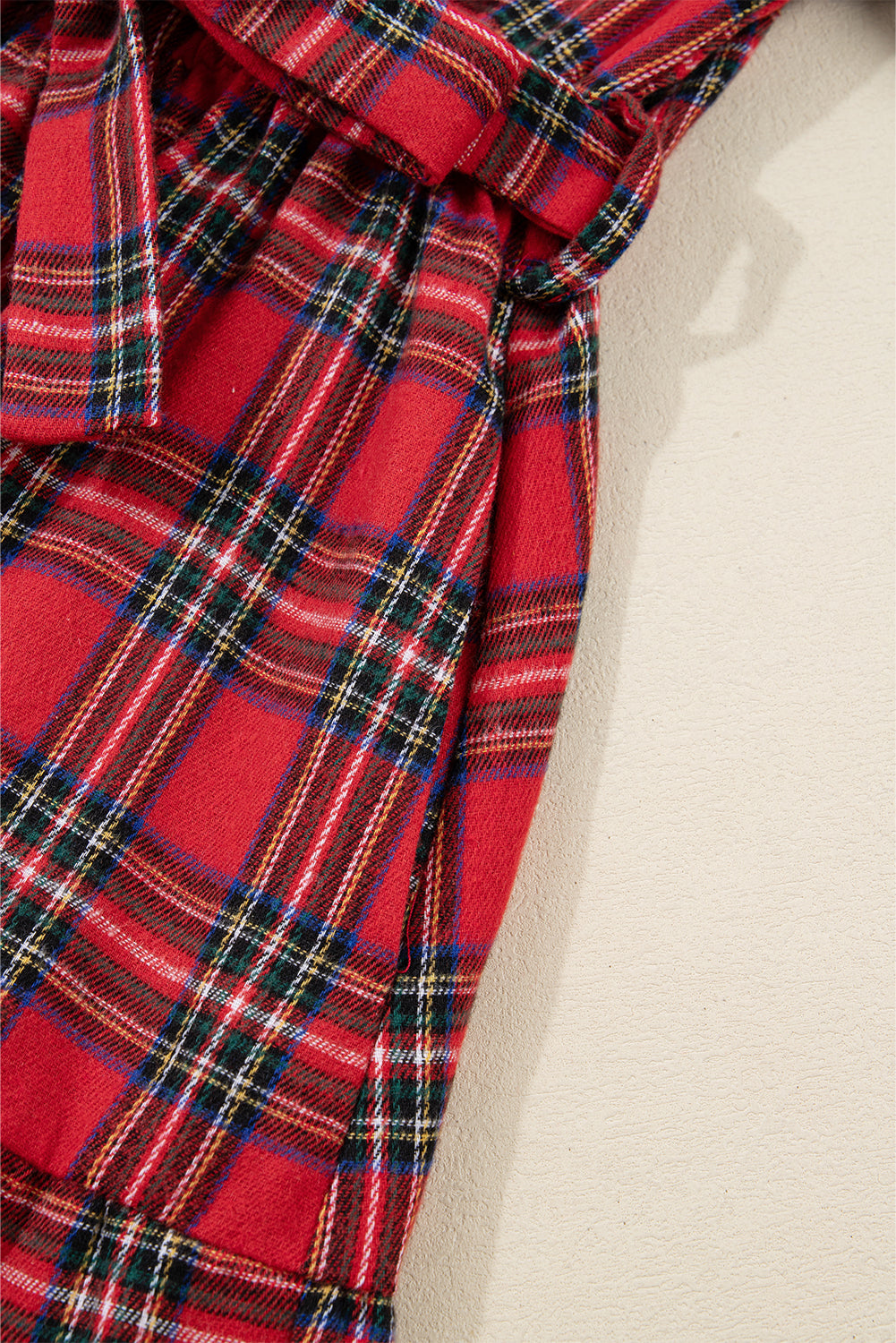 Red Christmas Plaid V Neck Three Fourth Sleeve Tie Waist Ruffle Hem Long Dress For Women Holiday Party Winter Casual Dear-Lover Dropshipping