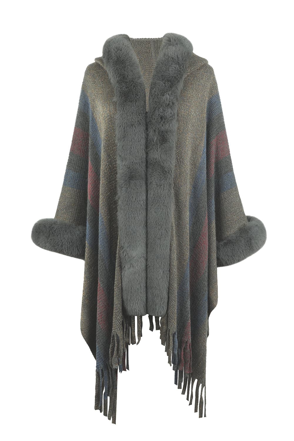 Color Block Fringe Detail Poncho.