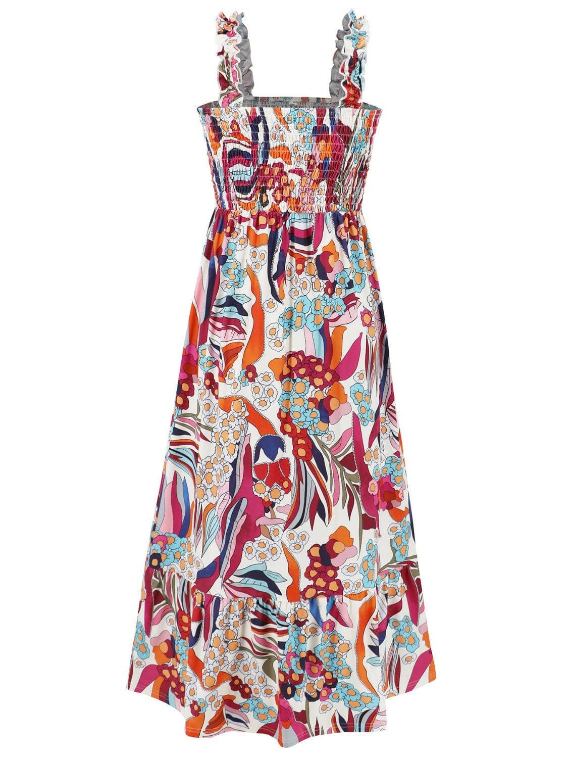 Smocked Printed Square Neck Sleeveless Dress.