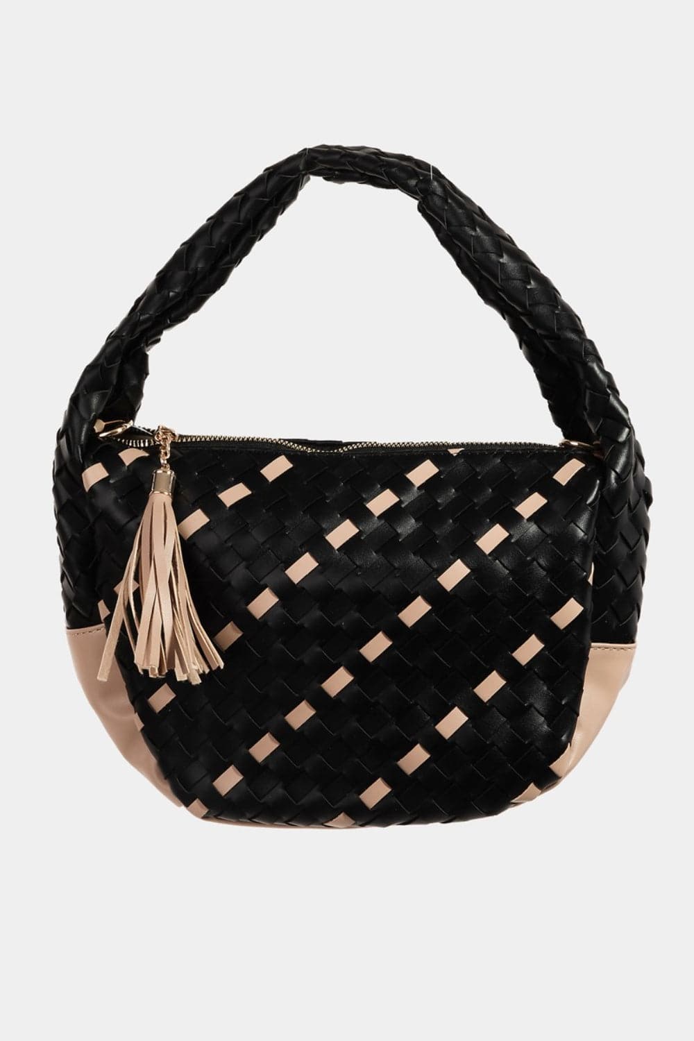 Fame Tassel Detail Weave Semi Circle Bag.