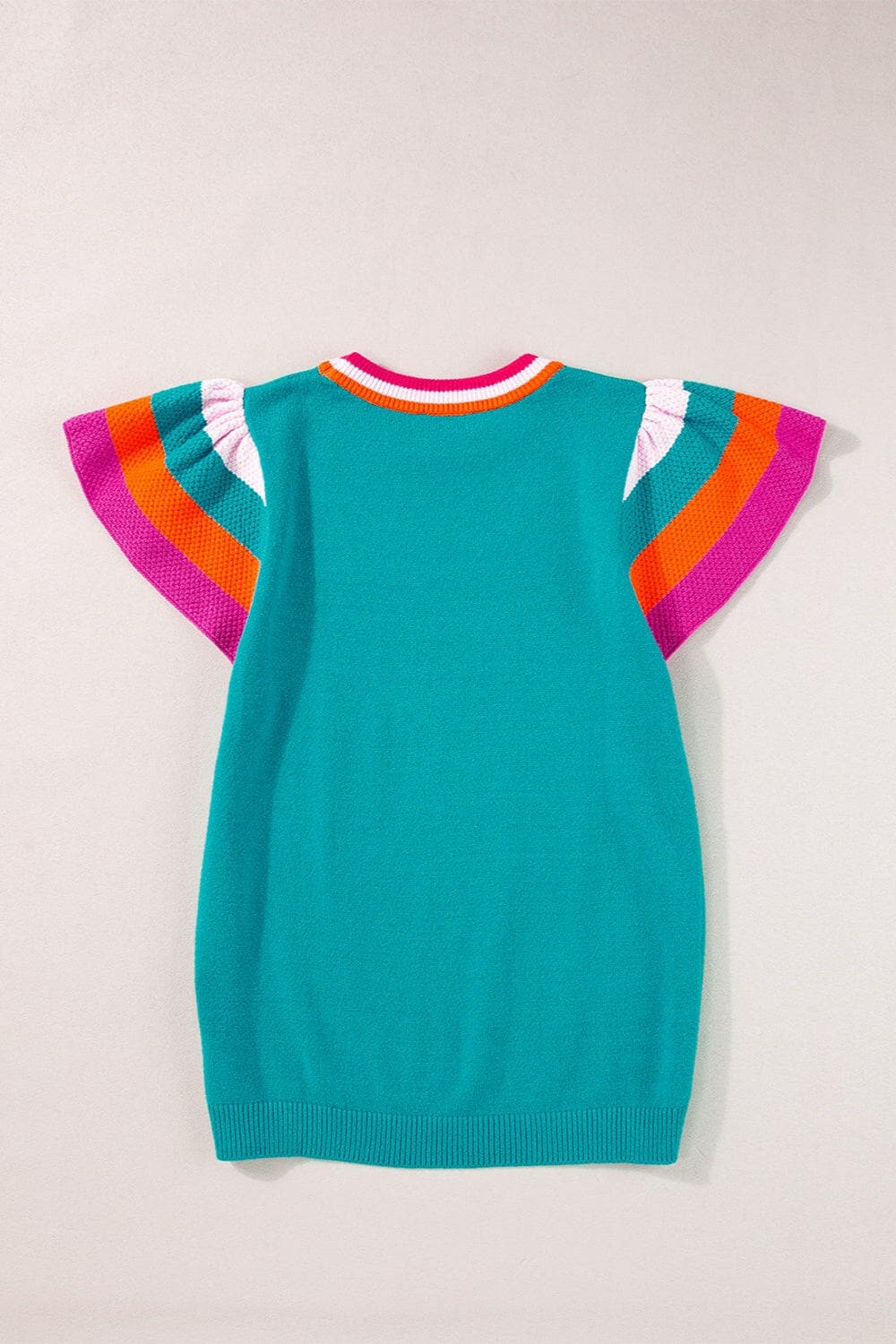 Color Block Round Neck Knit Top.