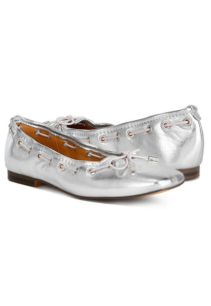 Chic metallic bow detail ballerinas with eyelet accents