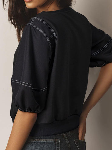 Slightly Stretchy Contrast Stitch Half Sleeve Top