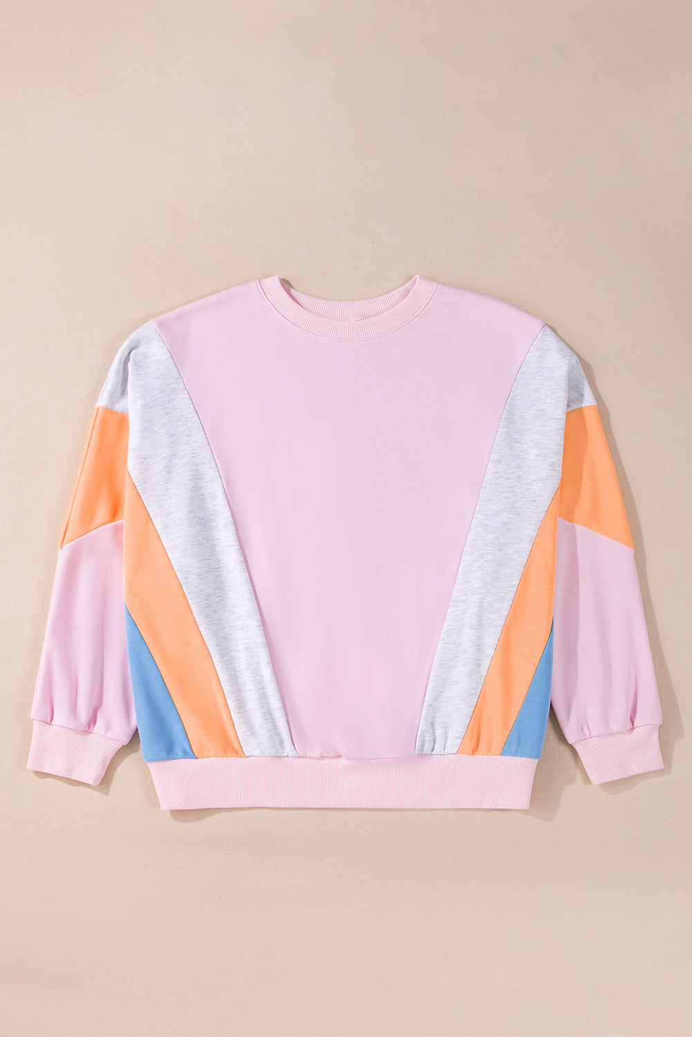 Chic light pink color block oversized batwing sweatshirt