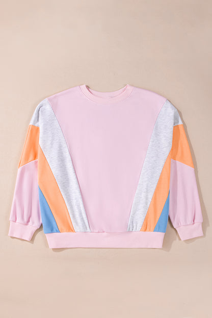 Chic light pink color block oversized batwing sweatshirt