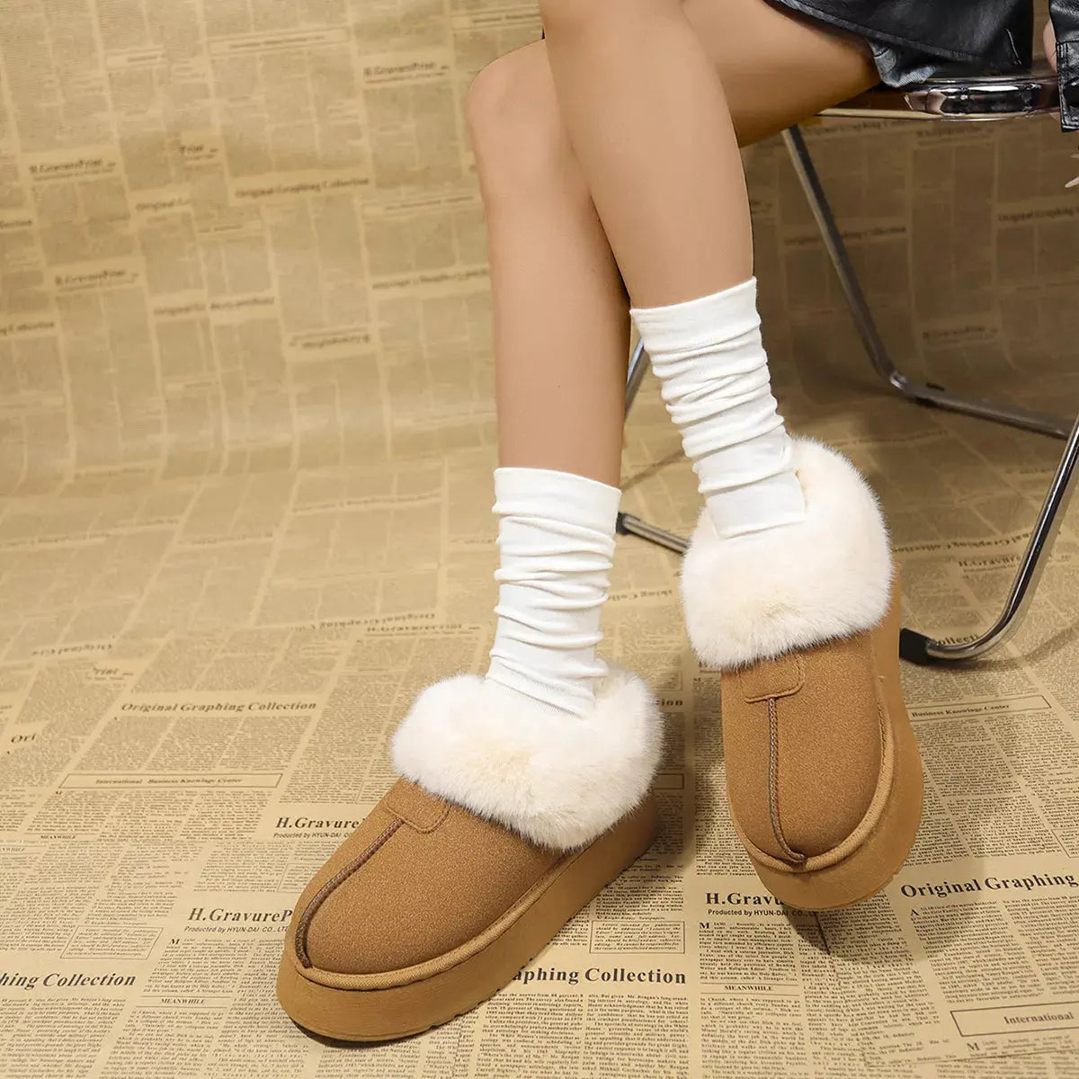 Fuzzy Platform Ankle Boots Simply Love