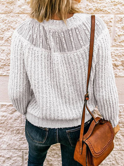 Round Neck Rib-Knit Sweater.