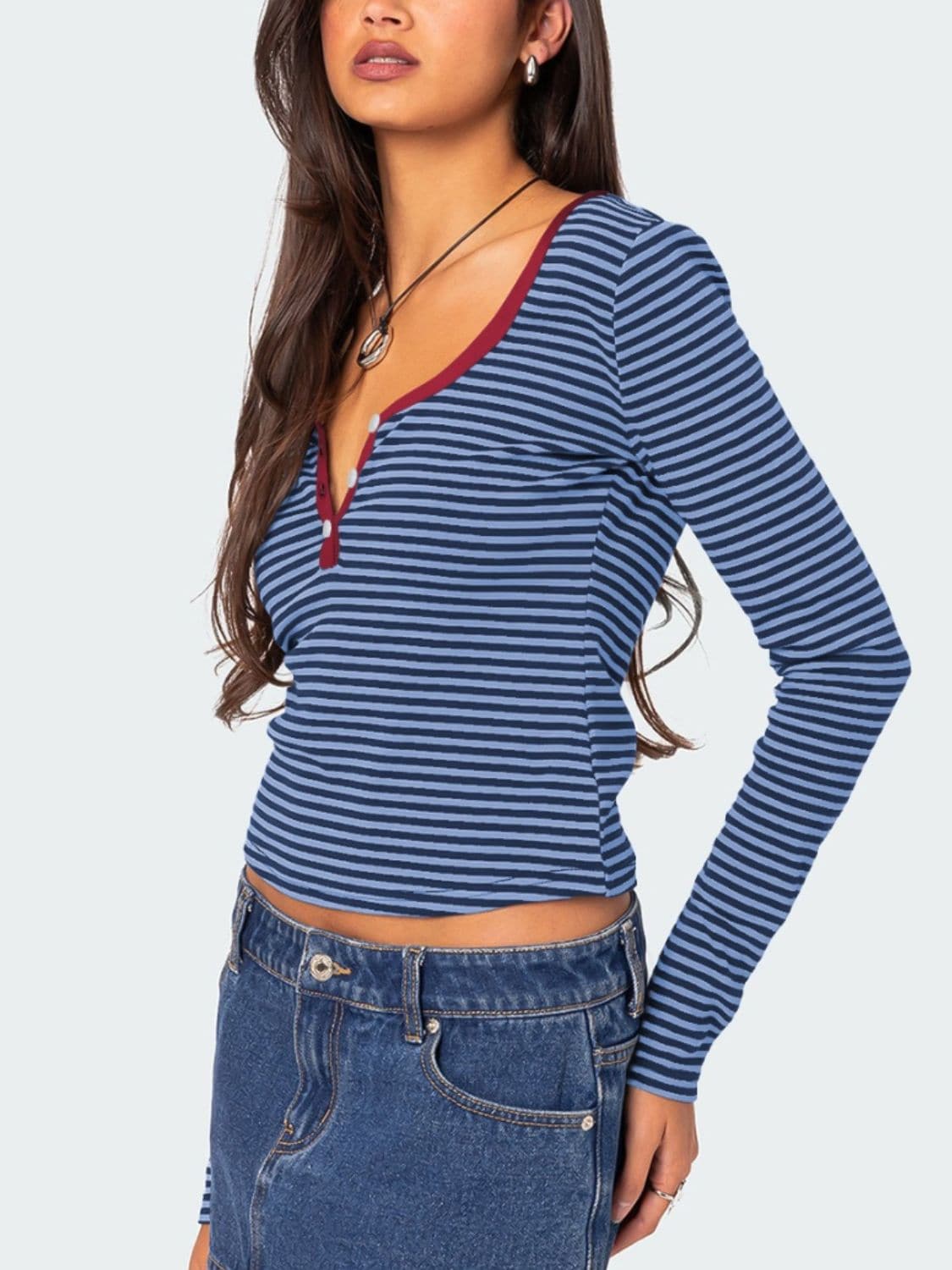 Striped button-up long sleeve tee