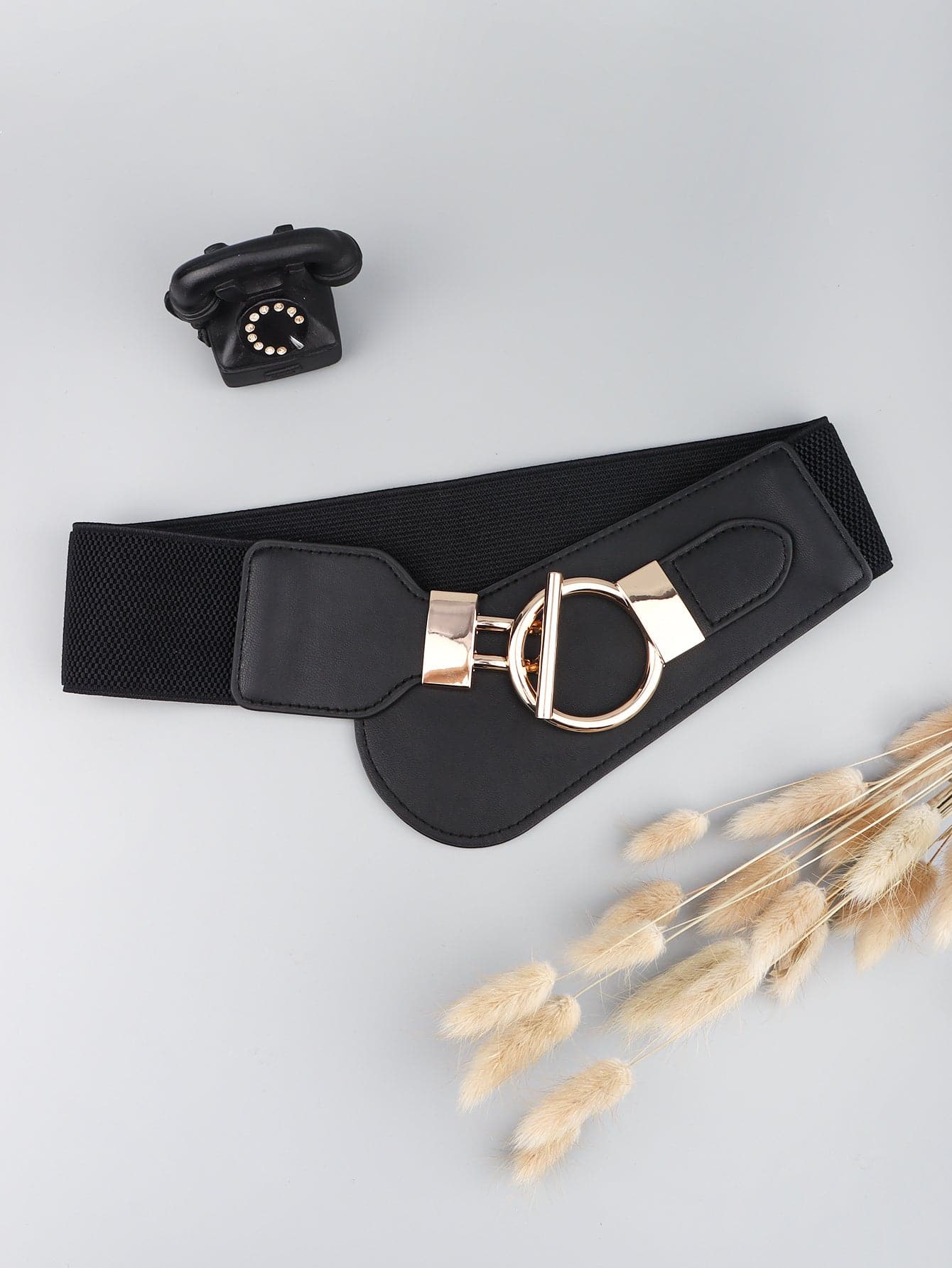 PU Elastic Wide Belt with Alloy Buckle.