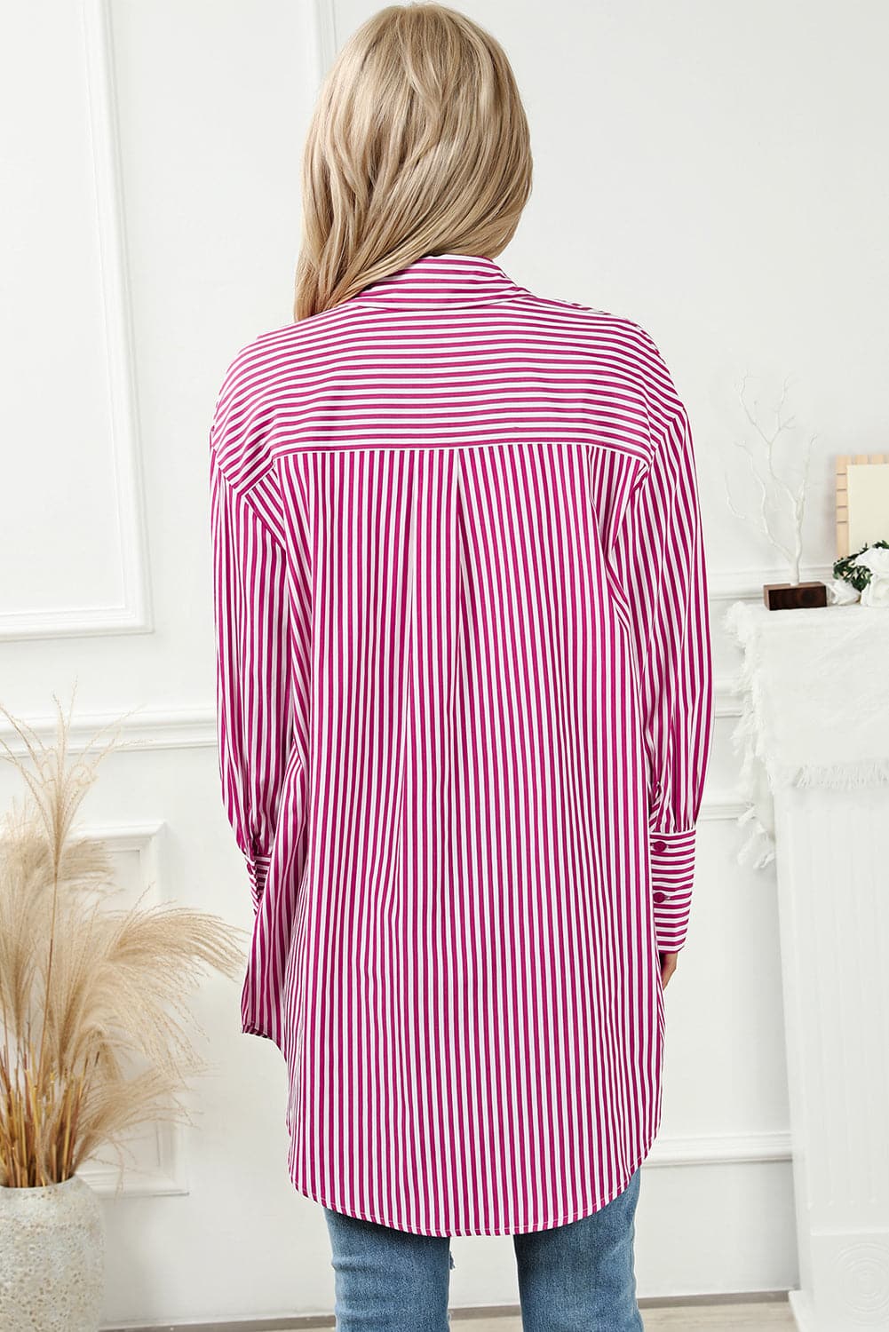 Striped Collared Neck Long Sleeve Shirt.