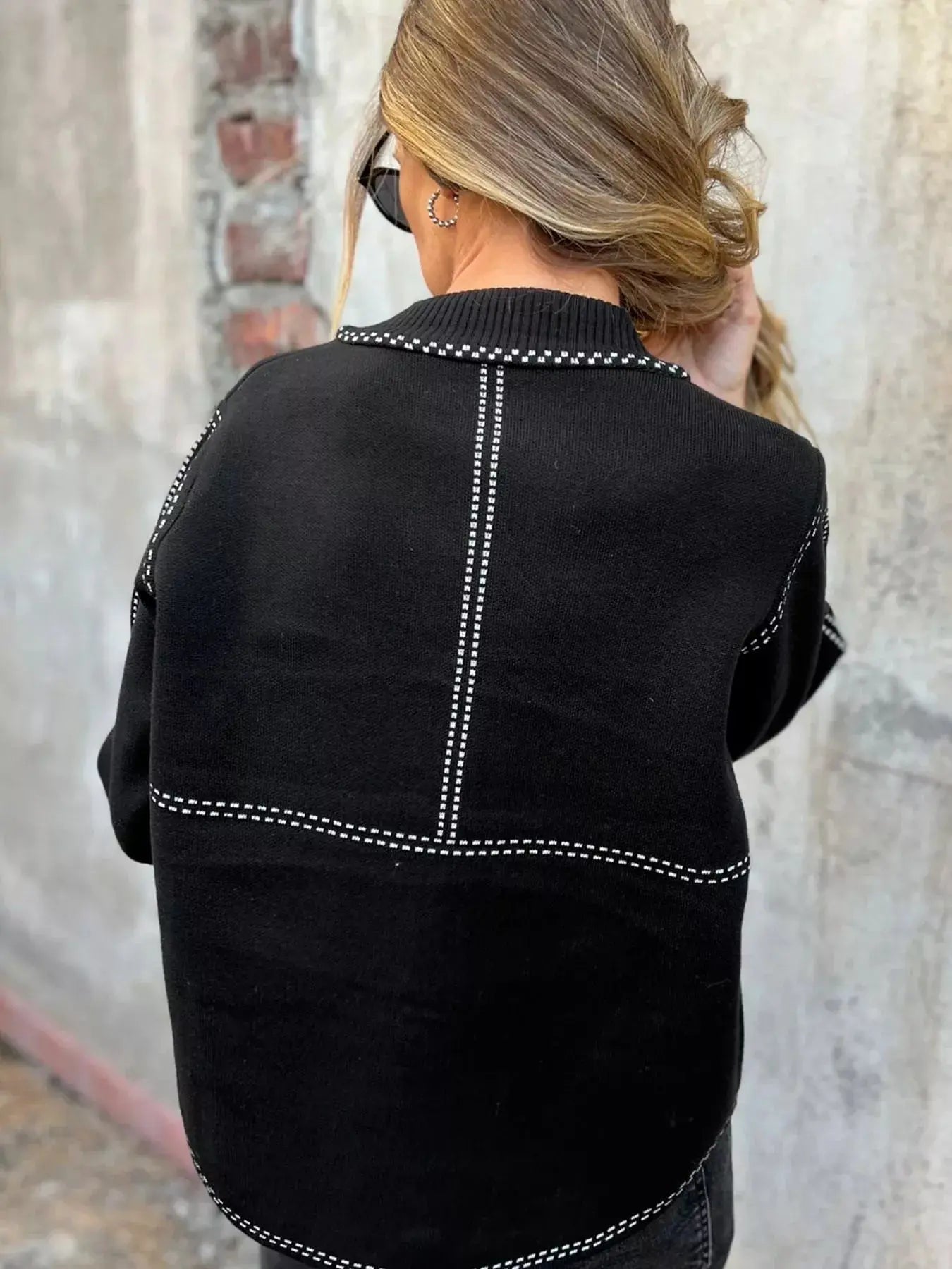 Contrast Trim Button up Sweater Cardigan Simply Love