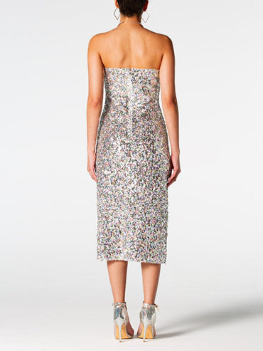 Sequin Straight Neck Midi Wrap Dress.