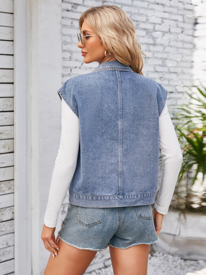 Cap Sleeve Denim Jacket with Pockets.