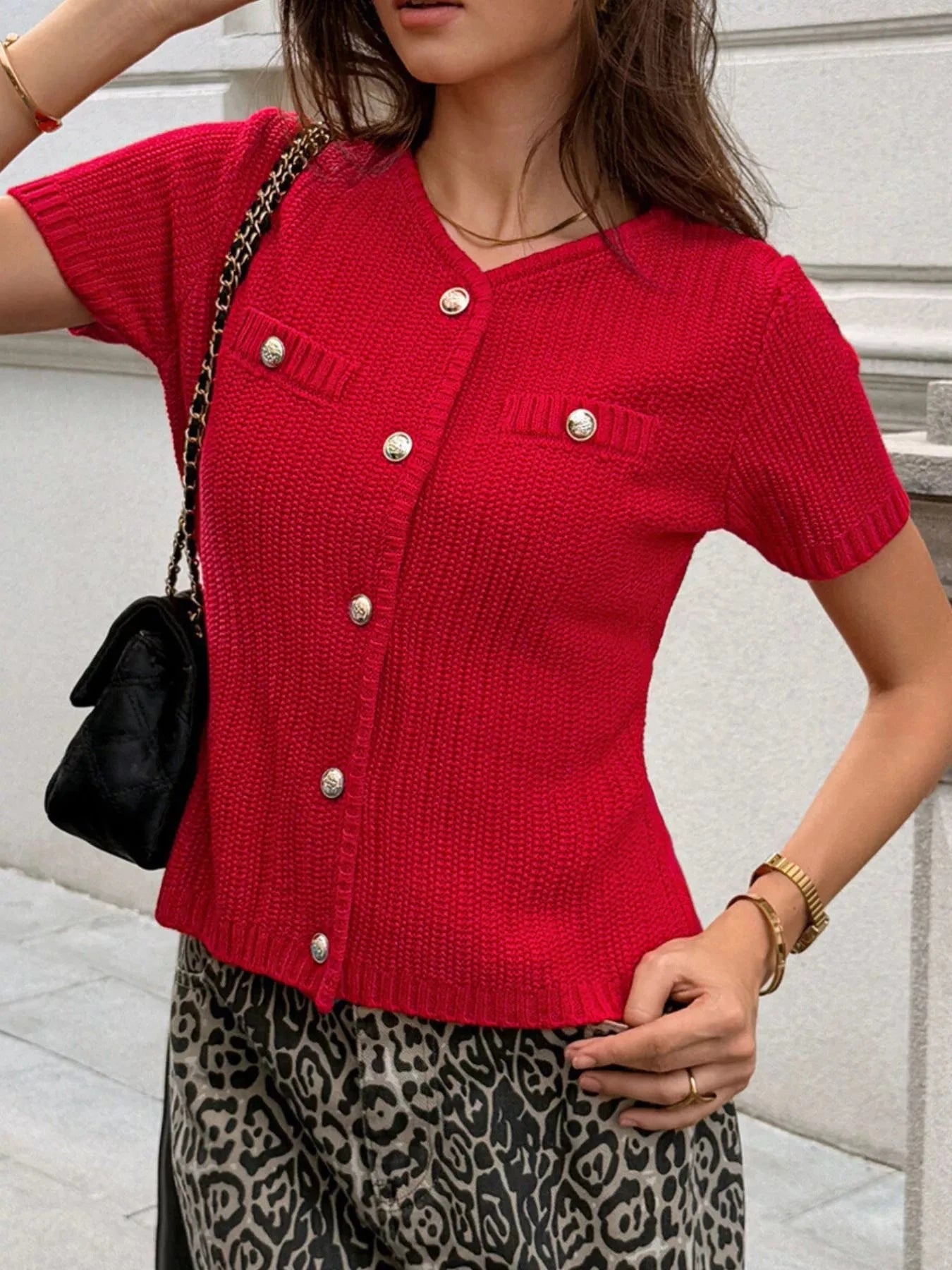 Button Down Short Sleeve Cardigan 95 Percent Acrylic 5 Percent Spandex Imported Simply Love