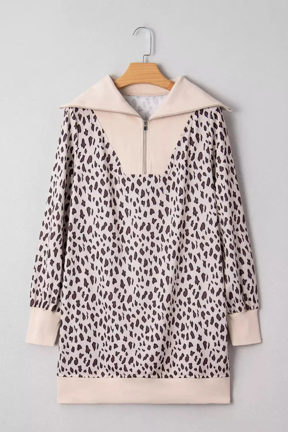 Leopard Print Zip up Collar Patchwork Shift Mini Dress Simply Love