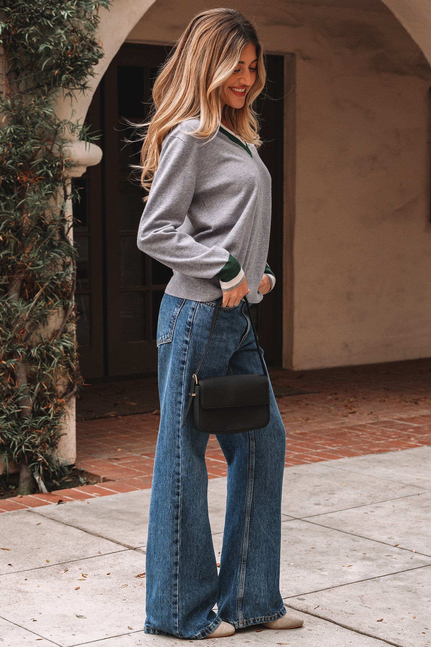 Dear-Lover Gray Striped Trim Unisex Casual Knit Sweater Lightweight Fall Top Dear-Lover Dropshipping