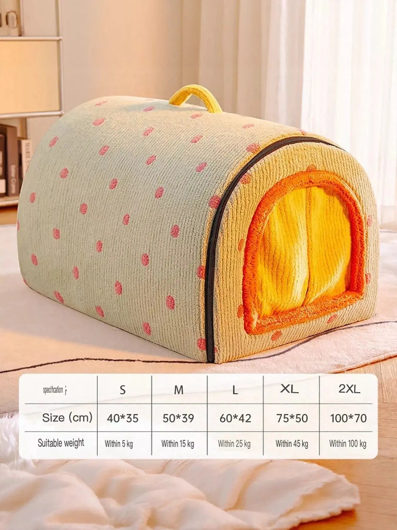 Cozy Polka Dot Pet Bed Cave with Handle Simply Love