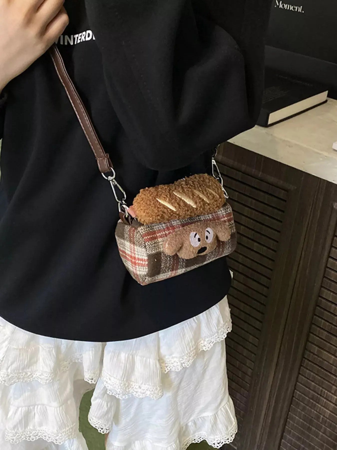 Plaid Pattern Plush Trim Crossbody Bag Simply Love