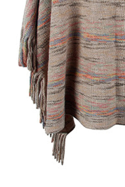 Round Neck Fringe Detail Sleeve Poncho.