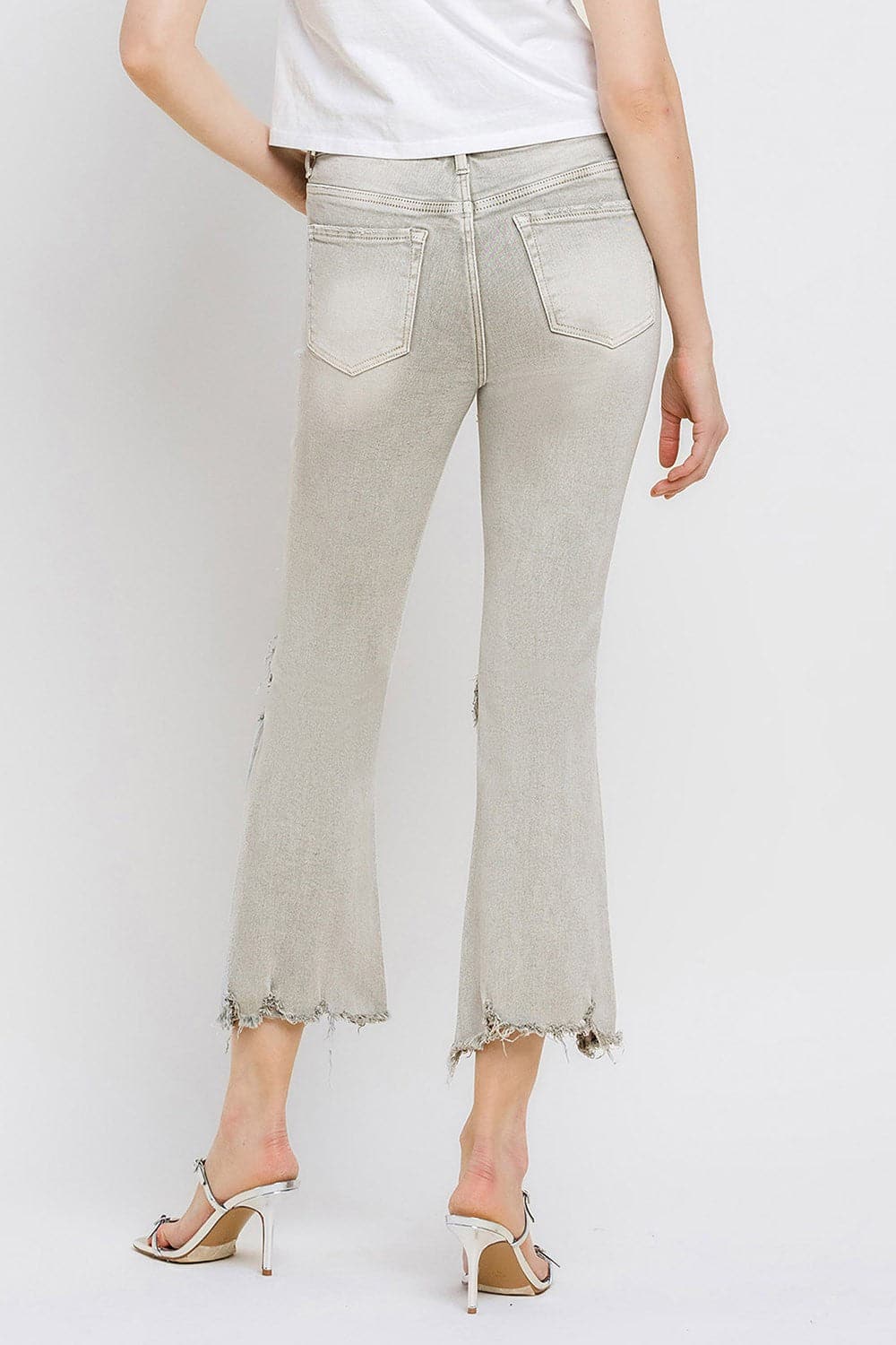 Lovervet Distressed Raw Hem Cropped Flare Jeans.