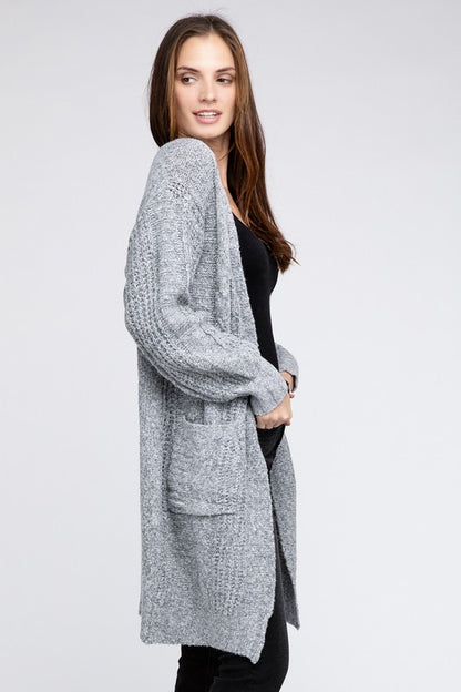 Twisted texture open front cardigan with pockets