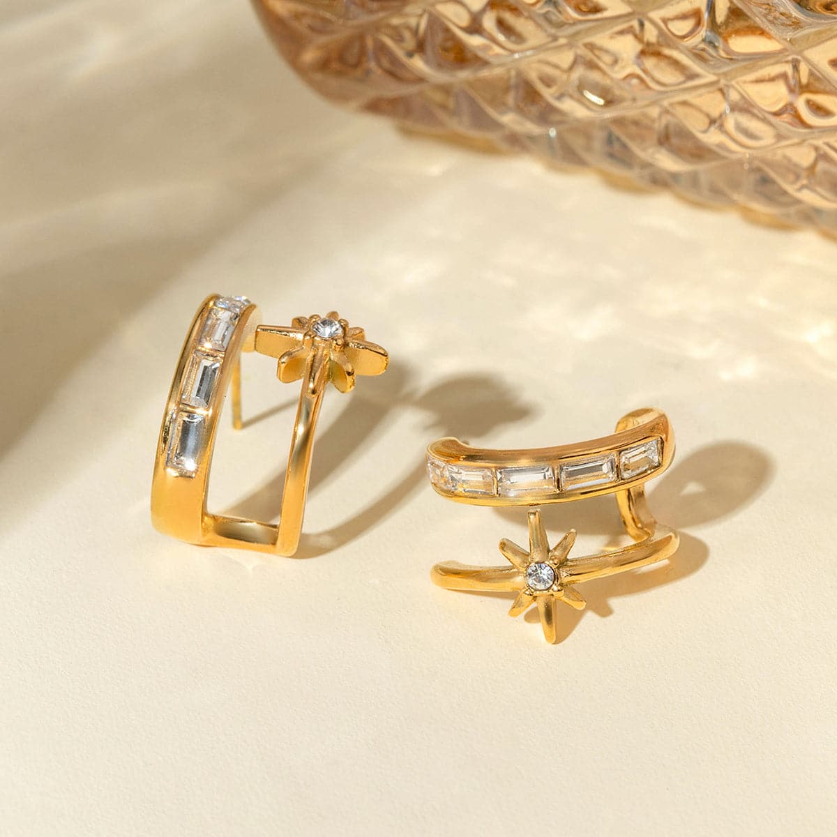 Stainless Steel Zircon Double-Layered Earrings.