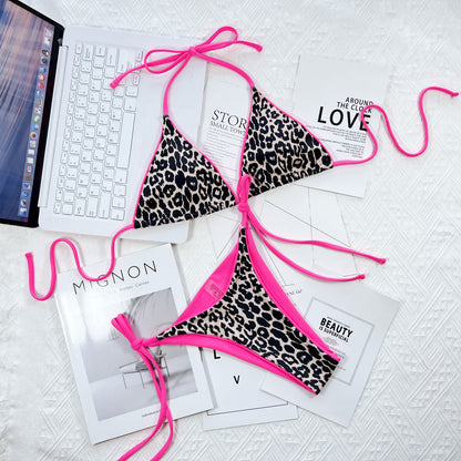 Bold & Wild: Pink Leopard Print Tie Bikini Set