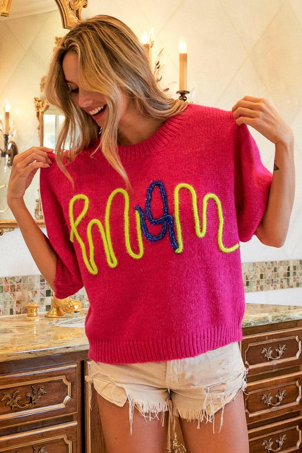 BiBi MOM Contrast Round Neck Sweater.