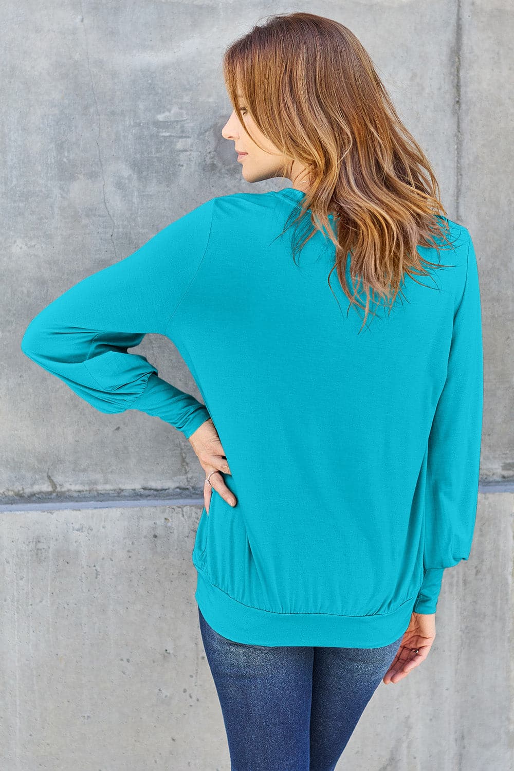 Basic Bae Full Size V-Neck Lantern Sleeve Top.