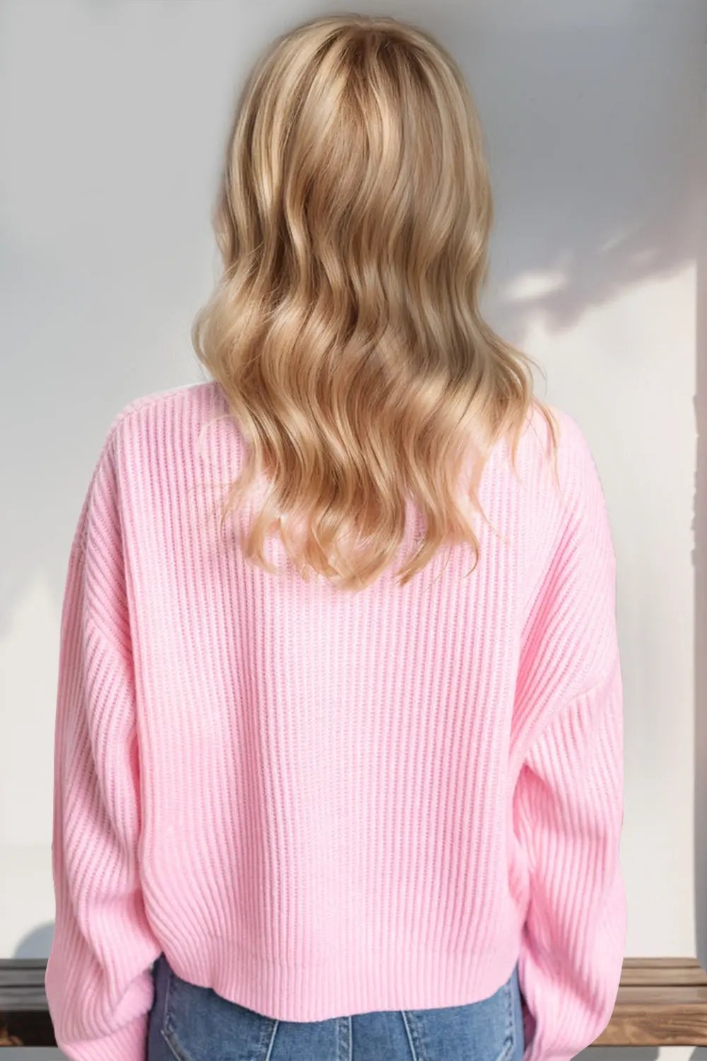 Double Take Full Size MERRY & BRIGHT Christmas Dropped Shoulder Cropped Sweater - Love Salve