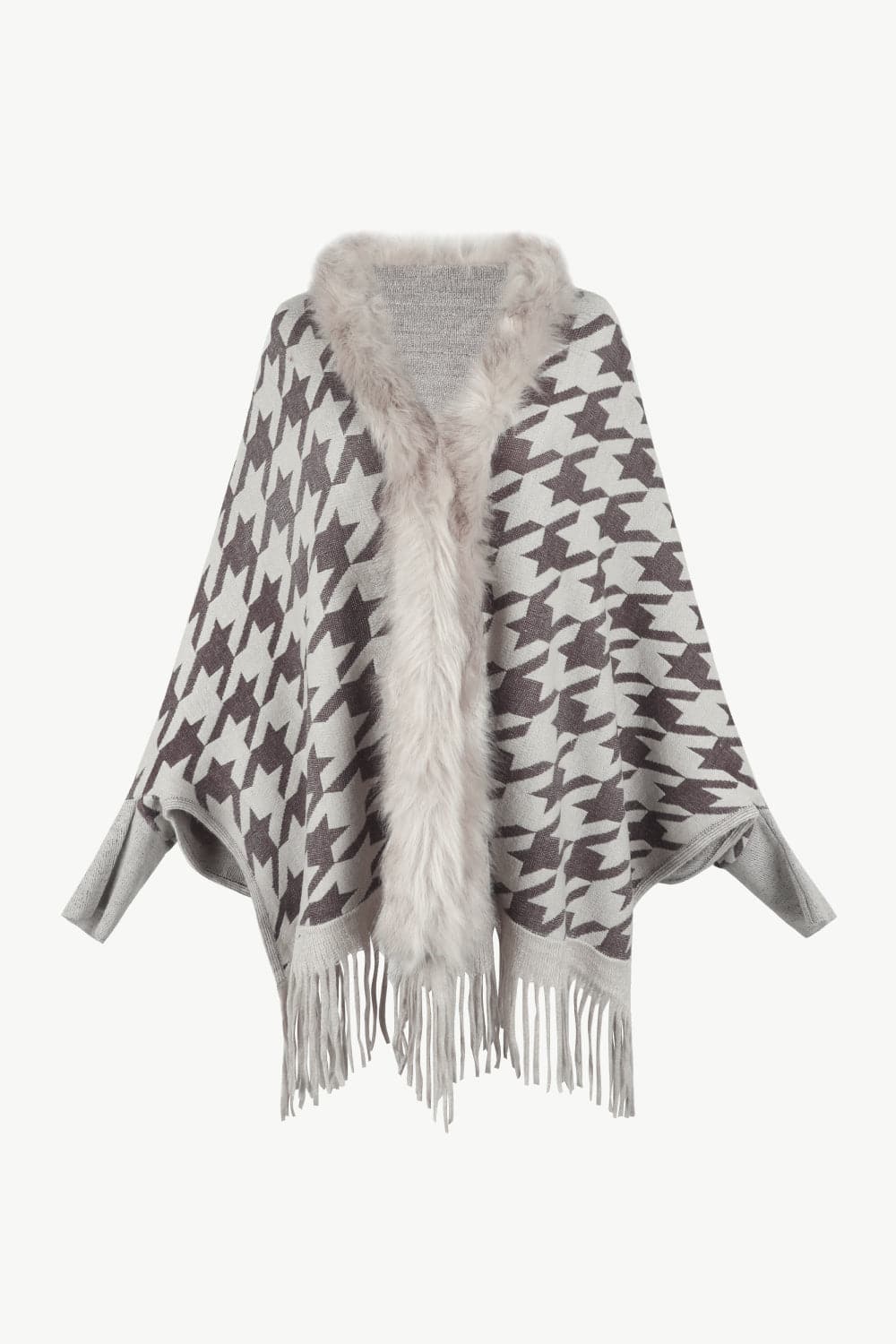 Houndstooth Fringe Hem Poncho.