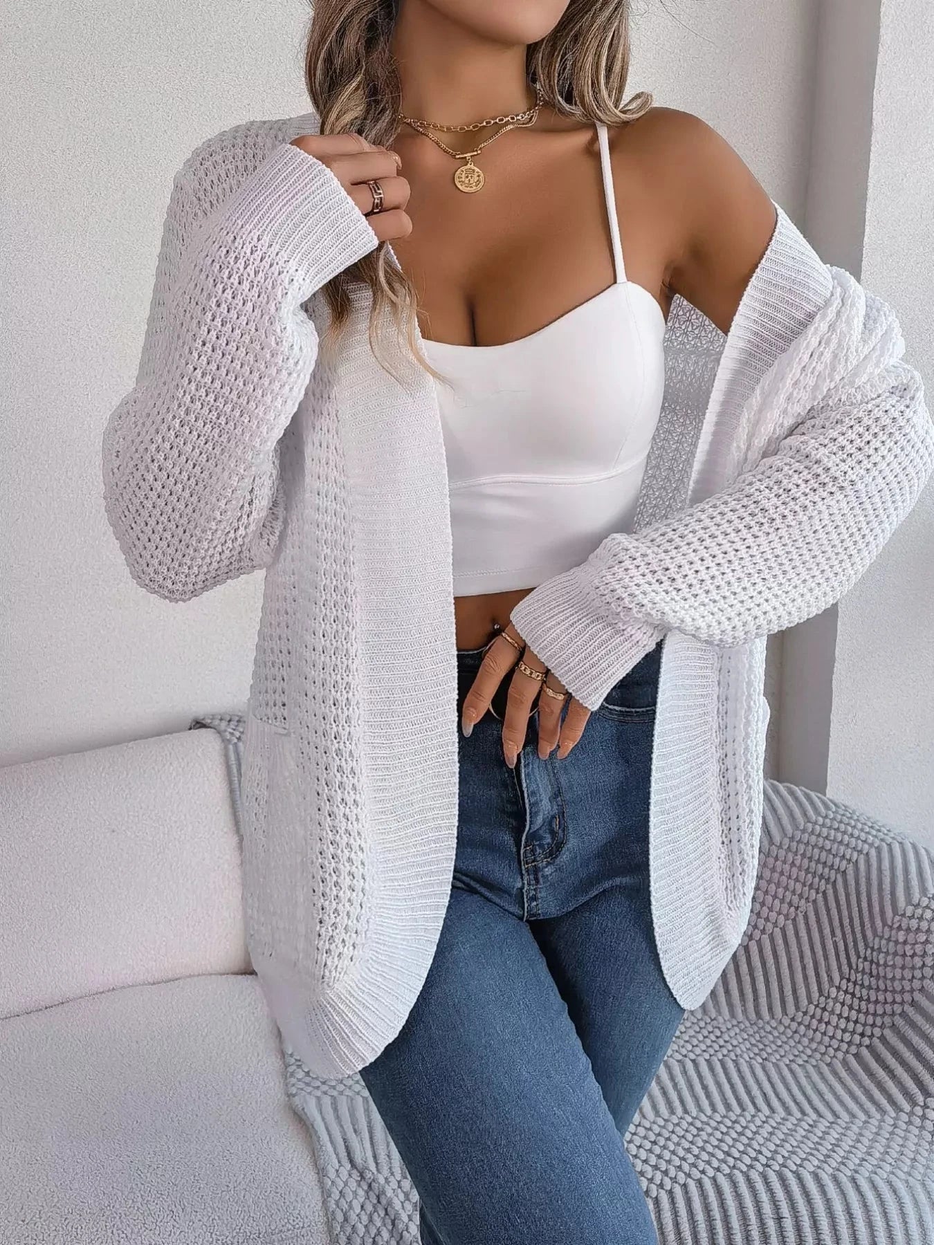 Chunky Knit Open Front Cardigan with Pockets Coco’s Tee Boutique