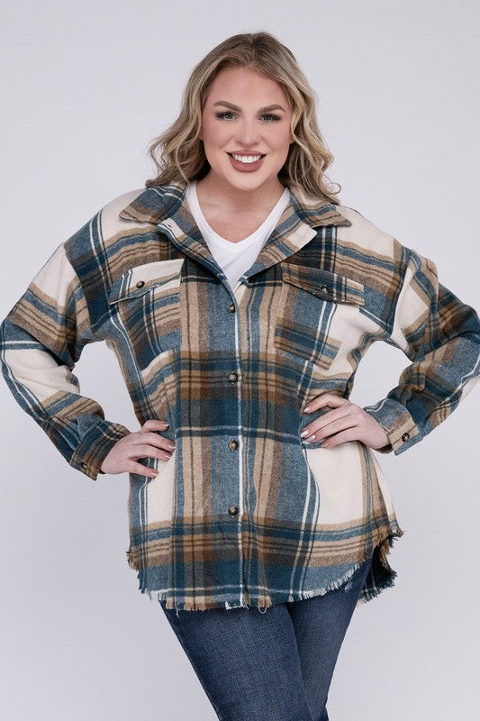 Plus size plaid shirt jacket