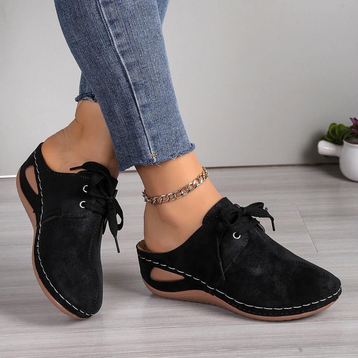 Lace-Up Round Toe Wedge Sandals.