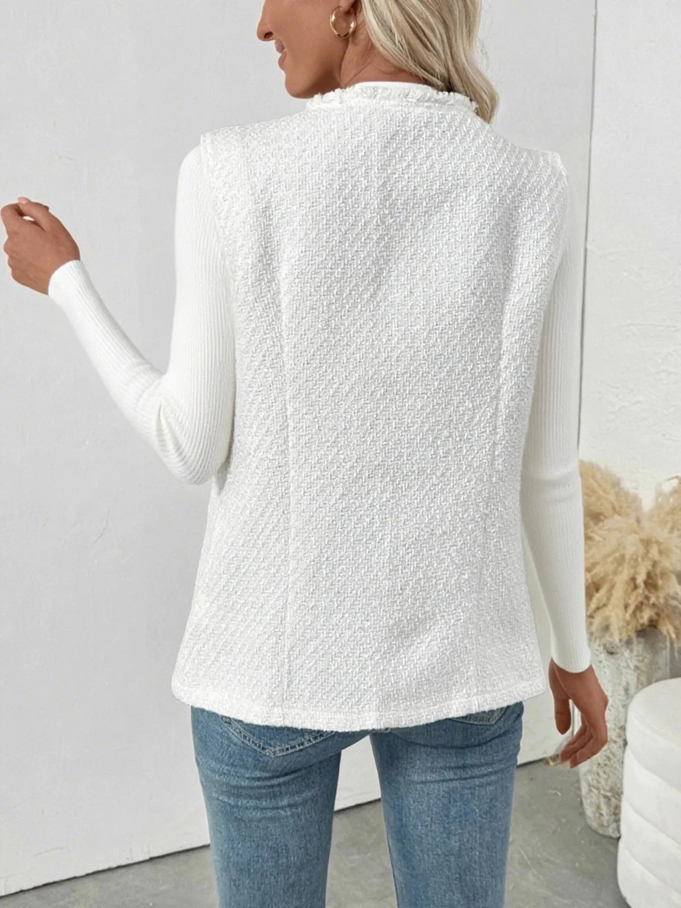 Textured Button-Front Vest with Raw Edge Coco’s Tee Boutique