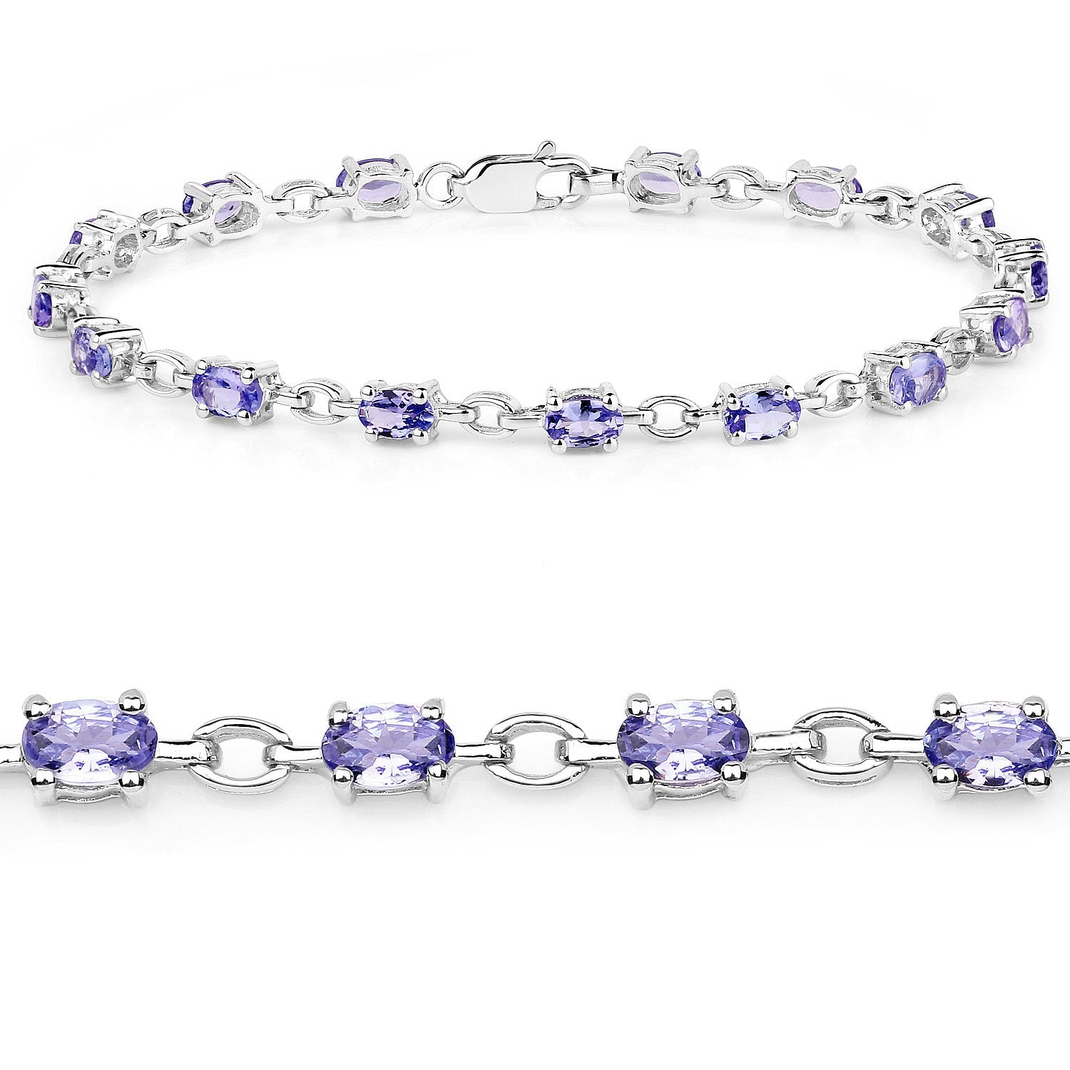 3.12 Carat Genuine Tanzanite .925 Sterling Silver Bracelet