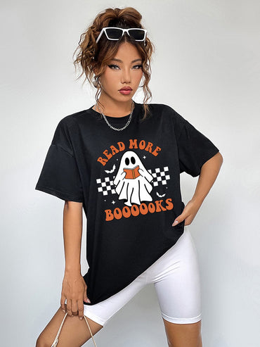 Spooky Vibes Round Neck Ghost Print Tee