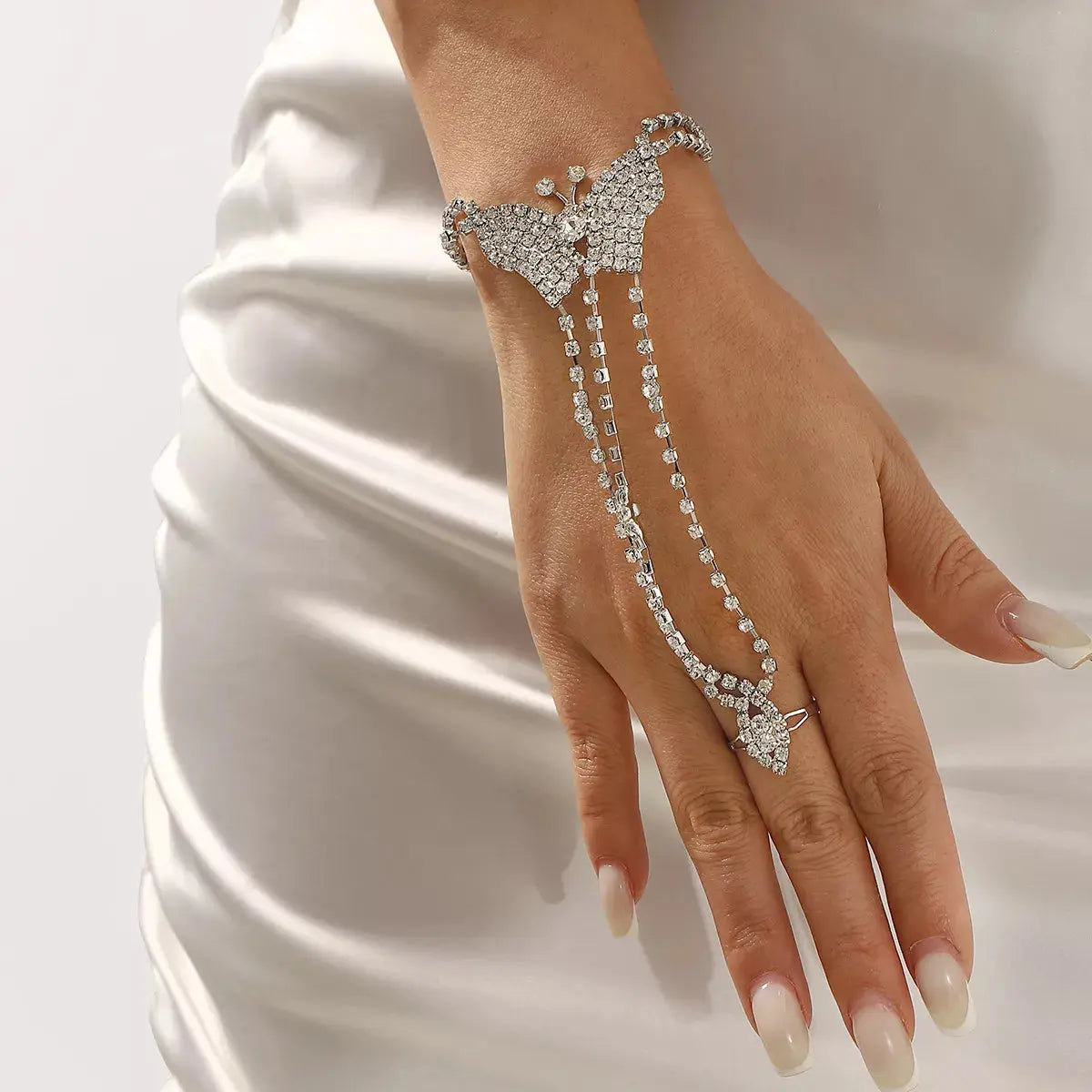 Rhinestone Butterfly Hand Chain Bracelet Simply Love