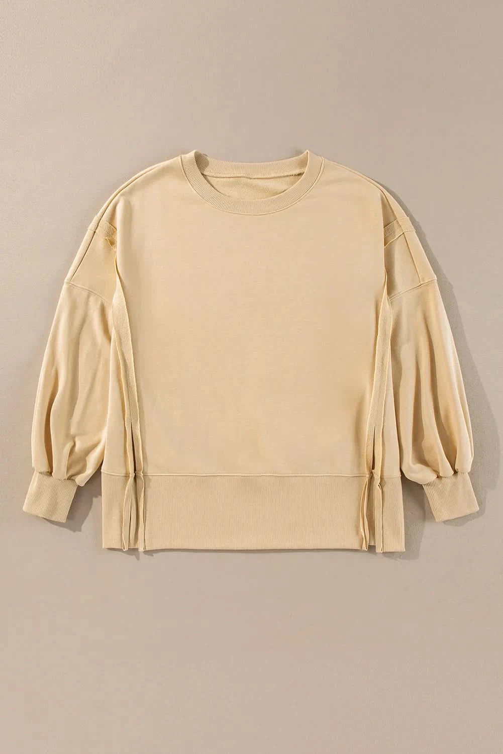 Exposed Seam Round Neck Long Sleeve Sweatshirt