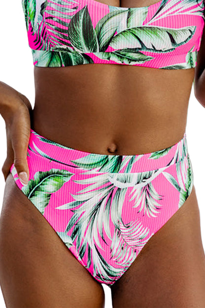 Tropical rose print textured bikini bottoms