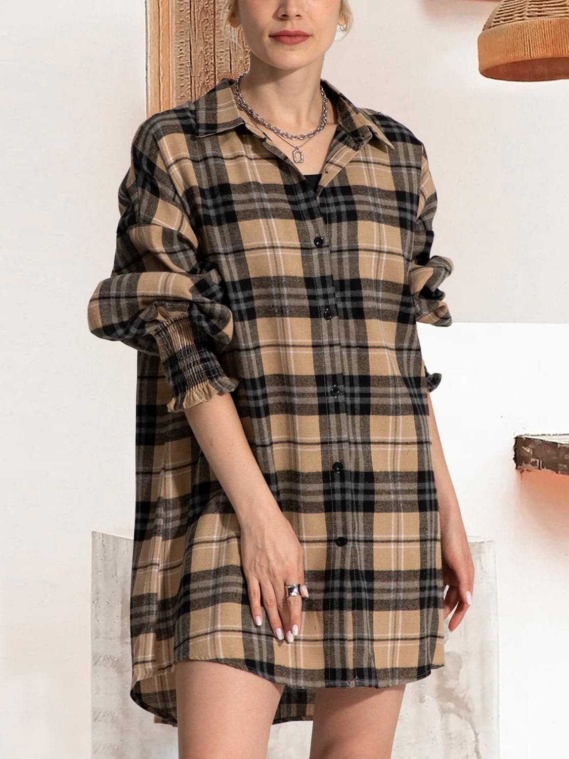 Chic Plaid Shirt Dress for Women - Trendy and Versatile