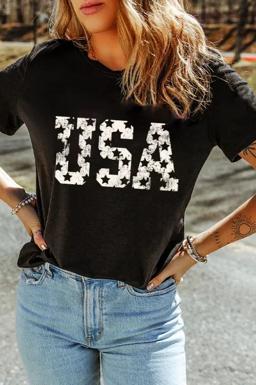 USA Round Neck Short Sleeve T-Shirt Simply Love