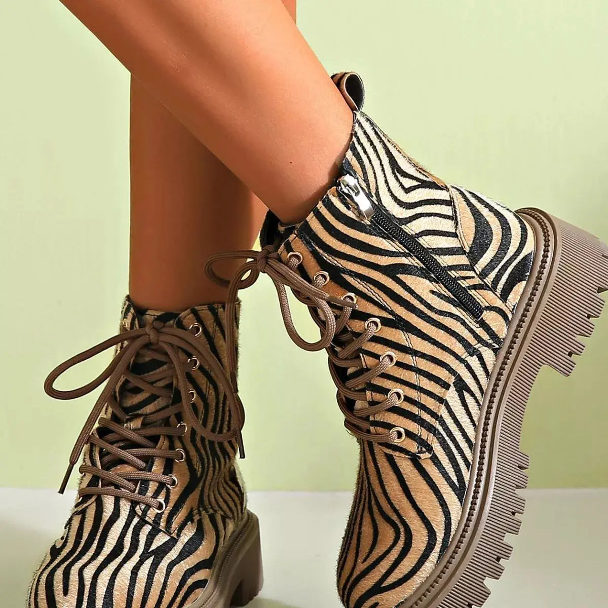 Animal Print Lace-Up Ankle Boots Simply Love