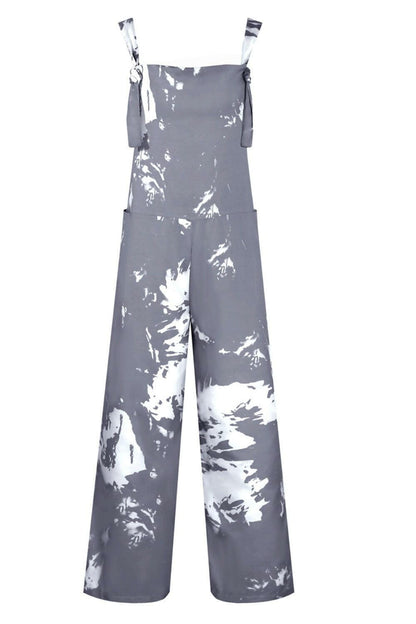 Pocketed Tie-Dye Wide Strap Overalls.